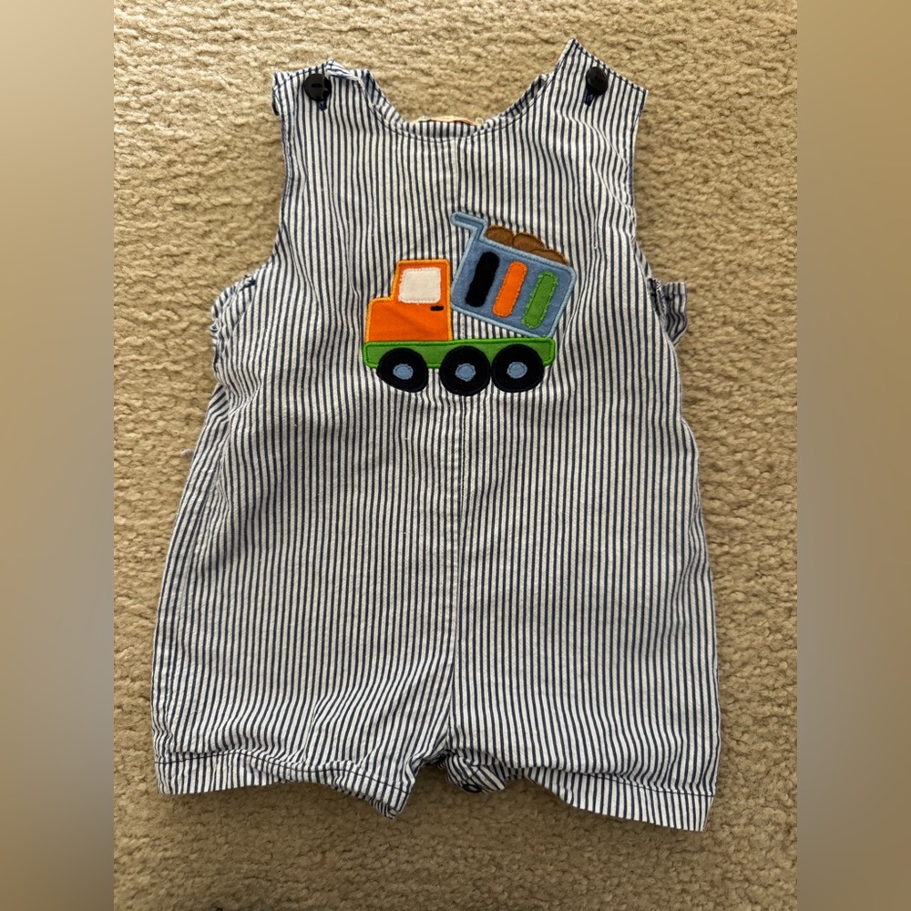 Kids Striped Overalls with Truck Patch